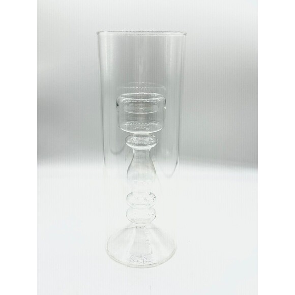 Hand Blown Glass Tea Light Votive Candle Holder Hurricane Style - Picture 1 of 6